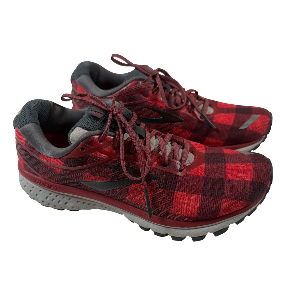 Brooks Ghost 12 Running Shoes Red‎ Black Flannel Buffalo Plaid Womens 7.5 EUC